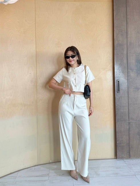 Women Crop Blazer With Trousers Casual Co-Ord Sets